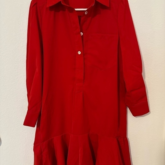Women Button Up Shirt Long Sleeve Dress with Ruffle Hem w/ drop waist size small - Picture 1 of 9